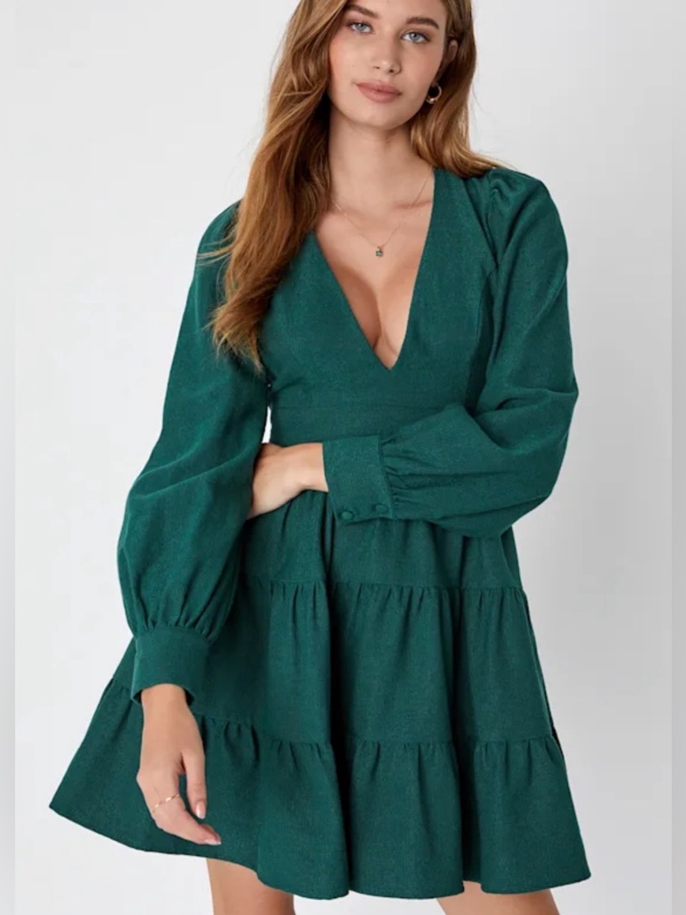 Lulus All About Autumn Emerald Green Corduroy Mini Dress With Pockets